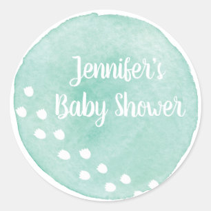Redonda Pegatina para Baby Shower de Dinosaurio con Acuare