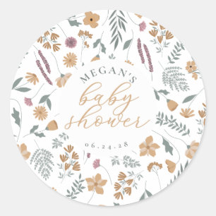 Redonda Pegatina para Baby Shower de Flor Silvestre - Nara