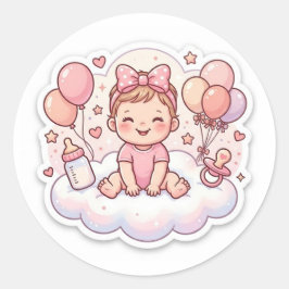 Redonda Pegatina para baby shower de niña
