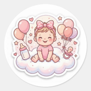 Redonda Pegatina para baby shower de niña