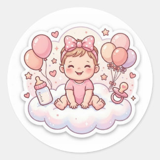 Redonda Pegatina para baby shower de niña