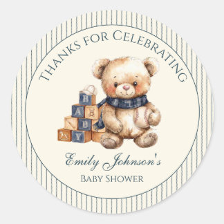 Redonda Pegatina para Baby Shower de Oso Niño