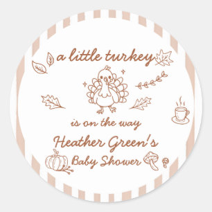 Redonda Pegatina para Baby Shower de Otoño y Pavo