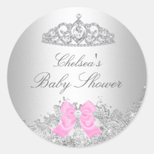 Redonda Pegatina para Baby Shower de Silver Diamond & Tiar