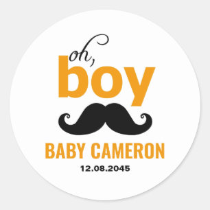 Redonda Pegatina para baby shower 'Es un niño con bigote n