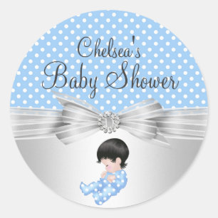 Redonda Pegatina para Baby Shower Niño Lunares