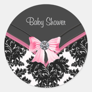 Redonda Pegatina para Baby Shower Rosa Negro Damasco Rosa 