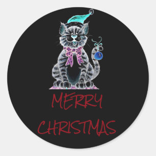 REDONDA PEGATINA PARA DECIR **MEROSOS NAVIDAD** CON KITTEN