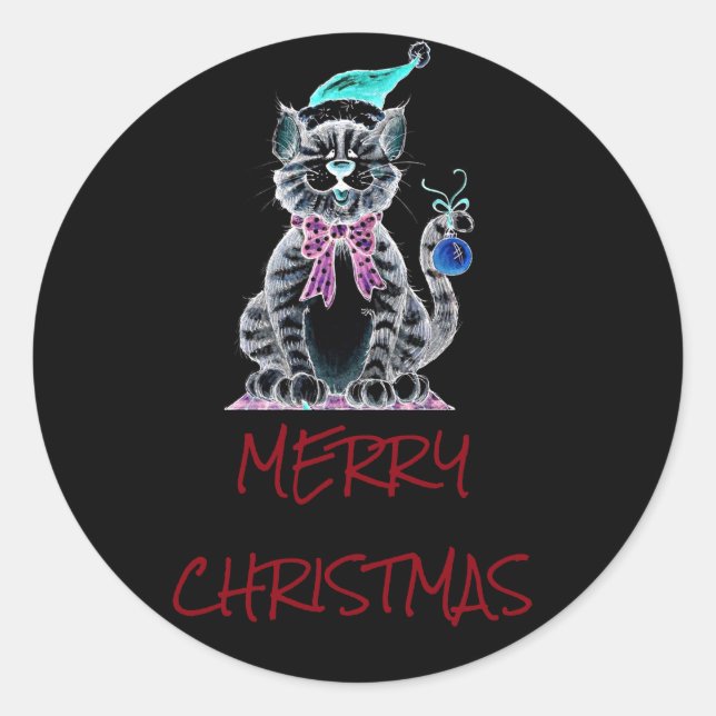 REDONDA PEGATINA PARA DECIR **MEROSOS NAVIDAD** CON KITTEN (Anverso)