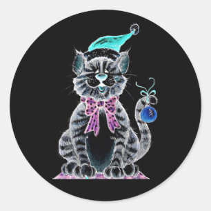 REDONDA PEGATINA PARA DECIR **MEROSOS NAVIDAD** CON KITTEN