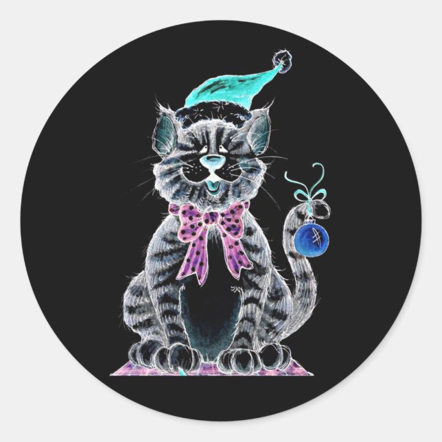 REDONDA PEGATINA PARA DECIR **MEROSOS NAVIDAD** CON KITTEN (Anverso)