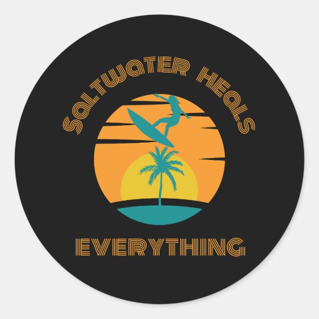 Redonda pegatina para los amantes del surf (Anverso)