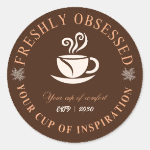 Redonda Pegatina para taza de café recién obsesionado