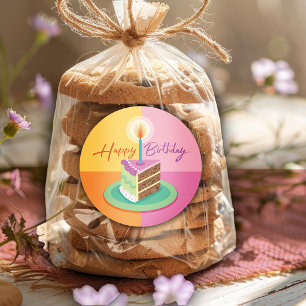 Redonda Pegatina Pastel de Cumpleaños Rosa