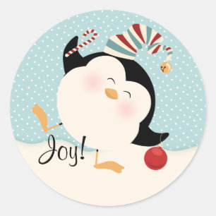Redonda Pegatina Penguin navidades
