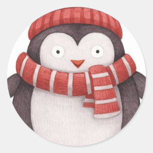 Redonda Pegatina Penguin navidades