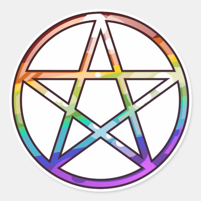 Redonda Pegatina Pentagram Arcoiris (Anverso)