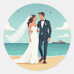 Redonda Pegatina perfecto de bodas en la playa