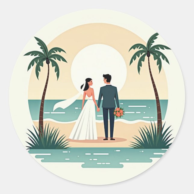 Redonda Pegatina perfecto de bodas en la playa (Anverso)