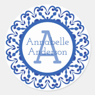Redonda Pegatina personalizable de Talavera azul y blanca