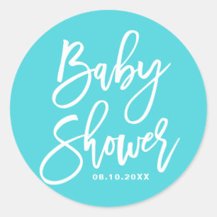 Redonda Pegatina personalizada de Baby Shower con letra a 