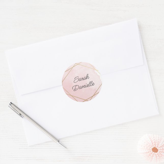 Redonda Pegatina personalizada de Bat Mitzvah de rosa eleg (Sobre)