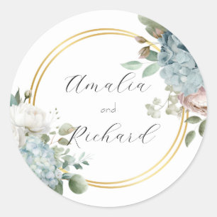 Redonda Pegatina Personalizada de Boda con Diseño Floral E