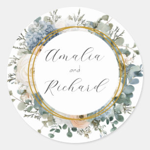 Redonda Pegatina Personalizada de Boda con Diseño Floral E