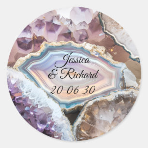 Redonda Pegatina personalizada de boda de cristal de geoda