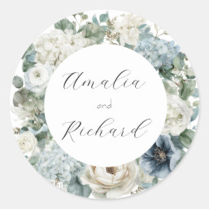 Redonda Pegatina Personalizada de Boda Floral Elegante