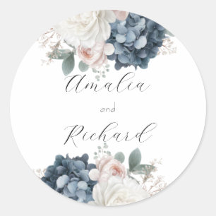 Redonda Pegatina Personalizada de Boda Floral Elegante