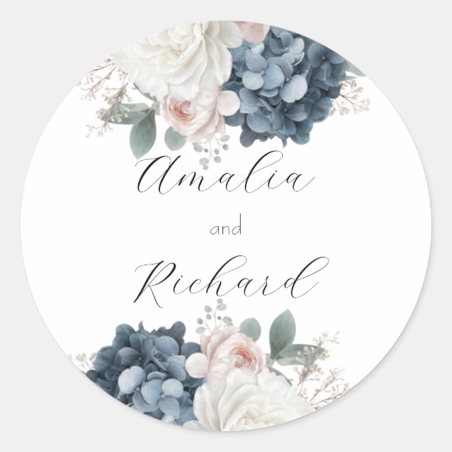 Redonda Pegatina Personalizada de Boda Floral Elegante (Anverso)