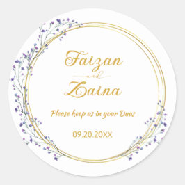 Redonda Pegatina personalizada de boda islámica Nikkah Sha