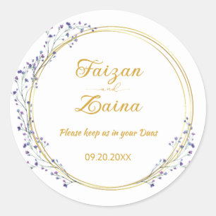 Redonda Pegatina personalizada de boda islámica Nikkah Sha