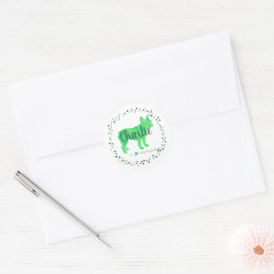 Redonda Pegatina personalizada de bulldog francés verde pa
