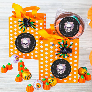Redonda Pegatina personalizada de cráneo floral de Hallowe