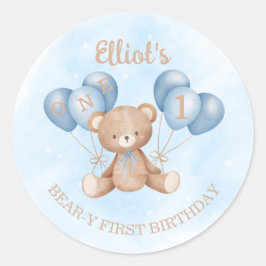 Redonda Pegatina personalizada de cumpleaños del Oso Azul 