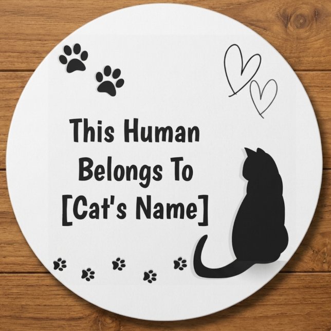Redonda Pegatina personalizada de gato negro (Personalized round sticker for cat lovers)