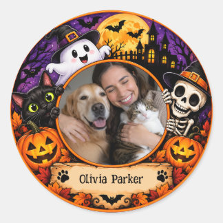 Redonda Pegatina personalizada de Halloween con foto y nom