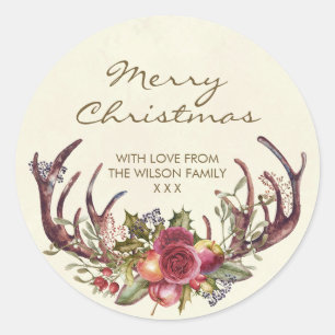 Redonda Pegatina personalizada de Navidad con acebo de inv