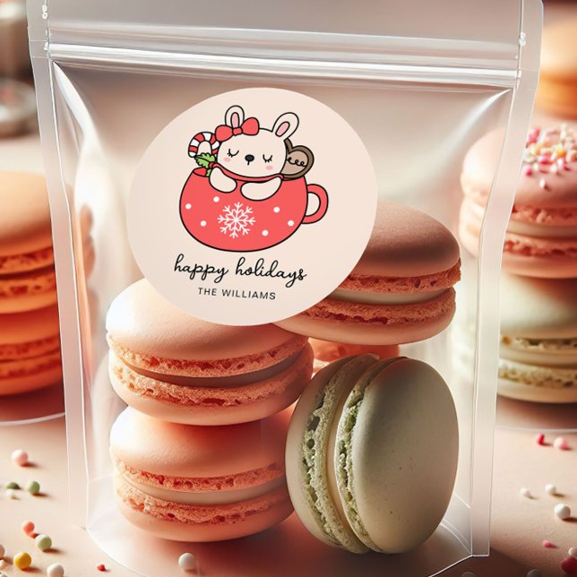 Redonda Pegatina personalizada de Navidad con conejito lin (Subido por el creador)