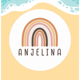 Redonda Pegatina personalizada de nombre de niños Boho Arc