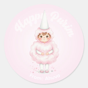 Redonda Pegatina personalizada de Purim - Algodón de azúca