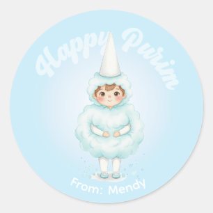 Redonda Pegatina personalizada de Purim – Algodón de azúca