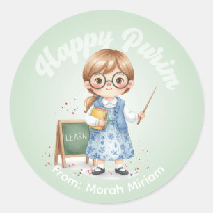 Redonda Pegatina personalizada de Purim - Tema de maestro