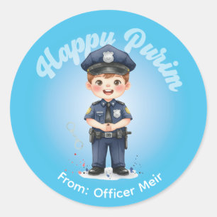 Redonda Pegatina personalizada de Purim - Tema de policía