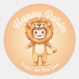 Redonda Pegatina personalizada de Purim - Tema León