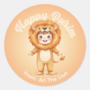 Redonda Pegatina personalizada de Purim - Tema León