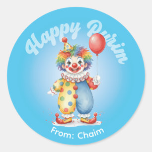 Redonda Pegatina personalizada de Purim - Tema Payaso