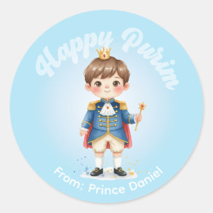 Redonda Pegatina personalizada de Purim - Tema Príncipe